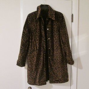 Talbots Reversible Trench Coat Leopard & Black with Pockets Snap Closure sz PS